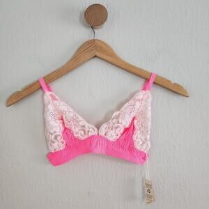 NEW We Are Hah x Free People On The Double Lace Bralette Bubble Gum Pink
